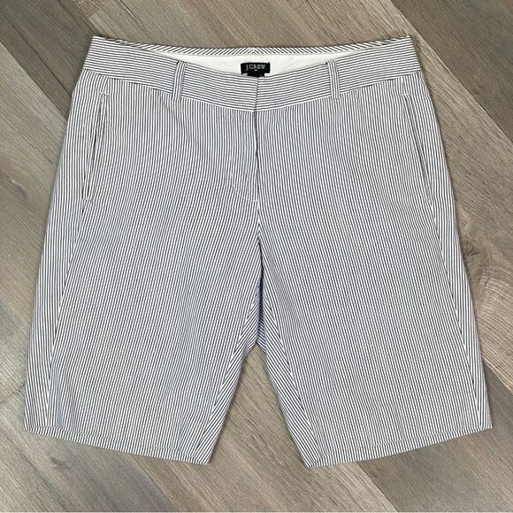 J. Crew Factory City Fit Pinstripe Bermuda Shorts Blue White 4 - Picture 1 of 8